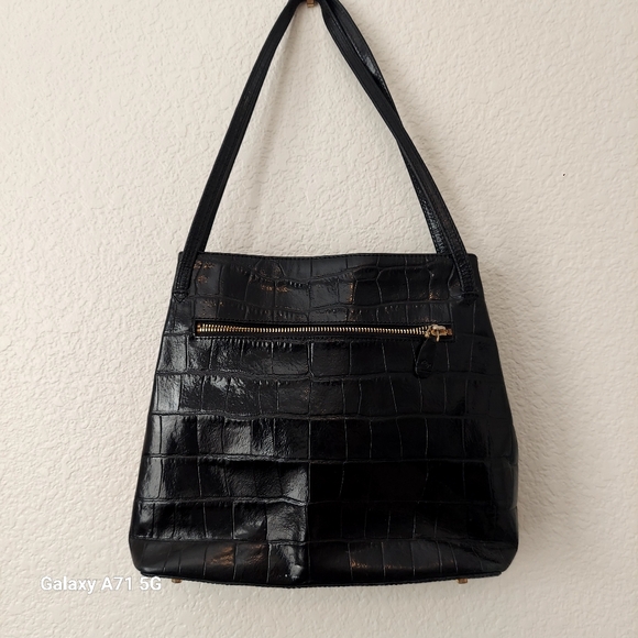 Vintage Original Monsac Black Croc Embossed Small Tote Shoulder Bag Purse - Picture 3 of 17
